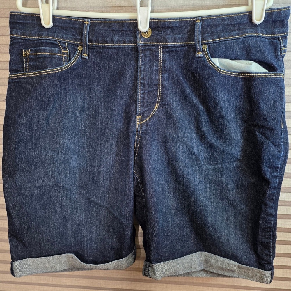Levis Denizen Denim Shorts Plus Size 14 Blue Cuffed Stretch Mid Rise Jean Pocket